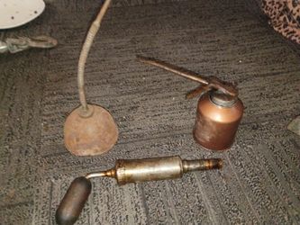 Antique Copper Oil Can and Vintage Tools Lot