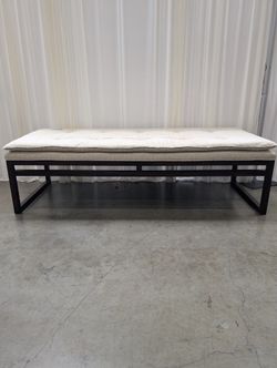 Dark Wood Entryway Bench with Tufted Cushion