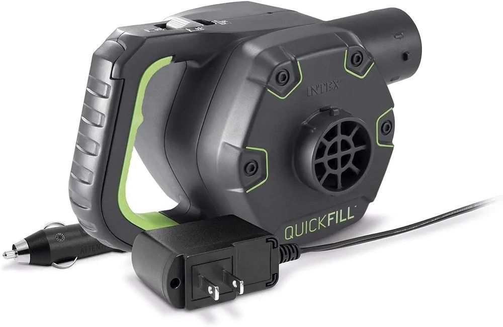 INTEX 66641E QuickFill 120 Volt AC/DC Rechargeable Electric Pump: Inflates and Deflates Air Mattresses, Kayaks, Boats – 3 Nozzles – Easy Carry Handle