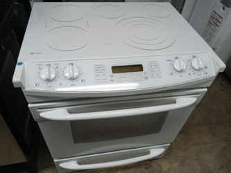 GE Profile white glasstop slide-in range - Free delivery