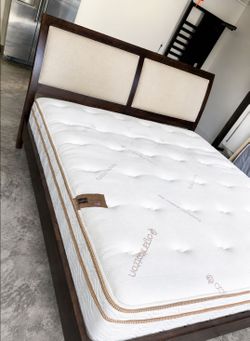 Very Nice King Crate & Barrel Dawson Sleigh Bed Frame with Saatva Luxury 11" Pillowtop Mattress