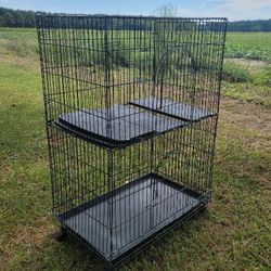 X-Large Double Metal Pet Cage With Trays & Wheels- Foldable,  For Small Pets - Measures 50"H x 36"W x 23"D 
