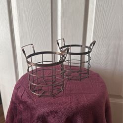 Metal Candle Bucket Holders Pair