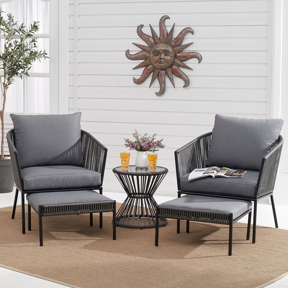 Better Homes & Gardens Brecken 5-Piece Patio Chat Set with Gray Cushions