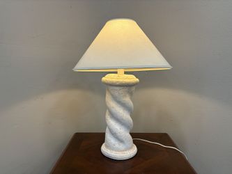 Vintage 80’s Post Modern Swirl Plaster Table Lamp with Linen Shade