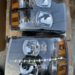 07-13 Chevy Silverado Black Housing Headlights With LED Strip Luces Faros Micas Delanteras