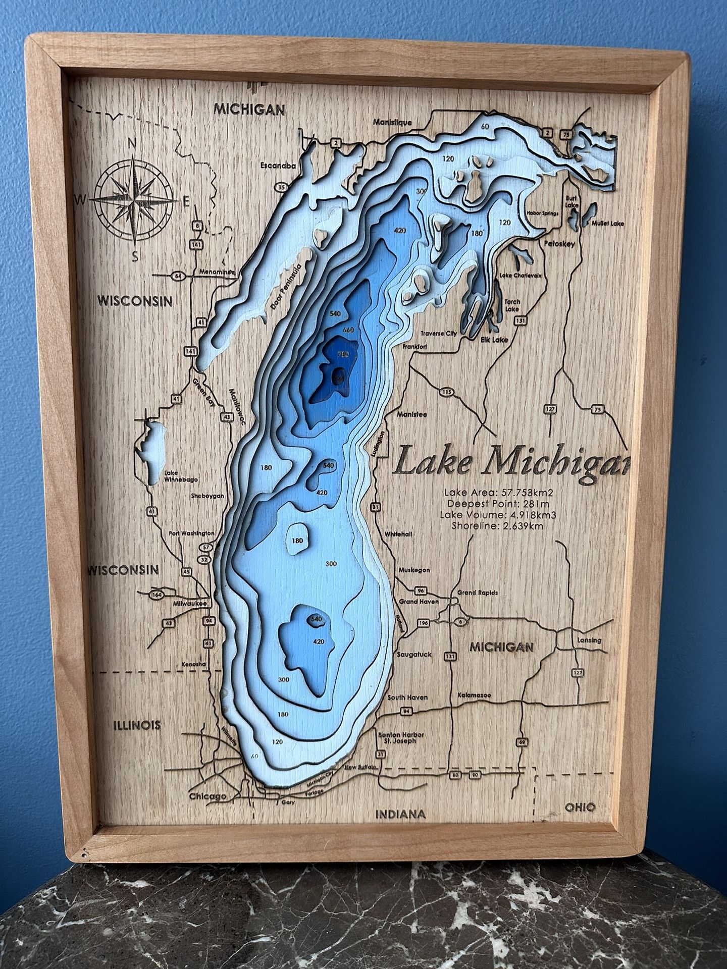Lake Michigan Handmade 3D Topographical Map