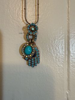 Amaro Jewelry Jewish Oriental Hamsa Multi Pendant Turquoise Necklace