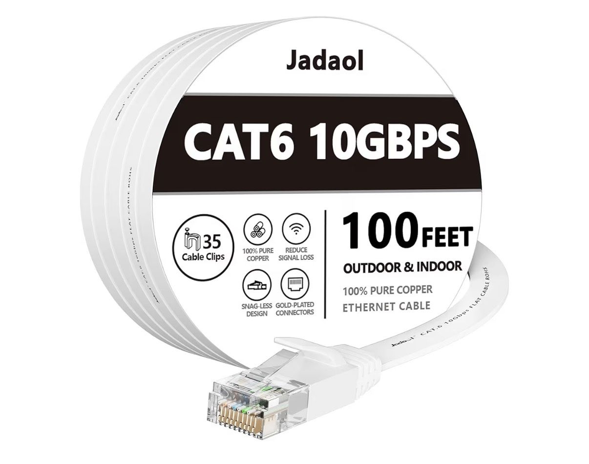 Jadaol Cat 6 Ethernet Cable 100ft, 10Gbps Support Cat8 Cat7 Network ...