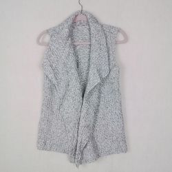 LOFT Outlet Sleeveless Knit Cardigan Sweater Vest Size Petite Medium in Gray, White
