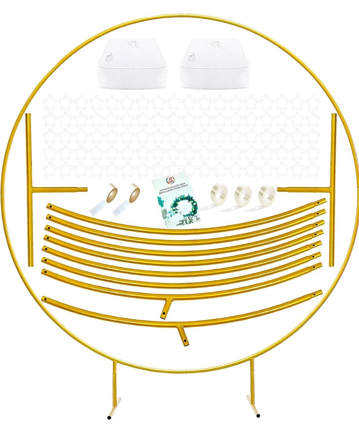 LANGXUN 7.2ft Gold Metal Round Balloon Arch kit