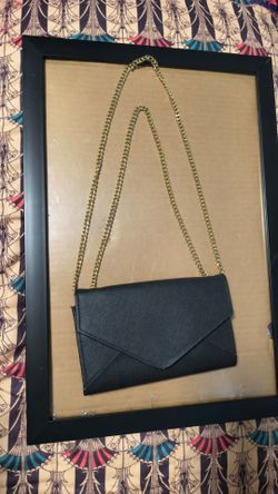 Black Envelope Clutch with Gold Chain Strap