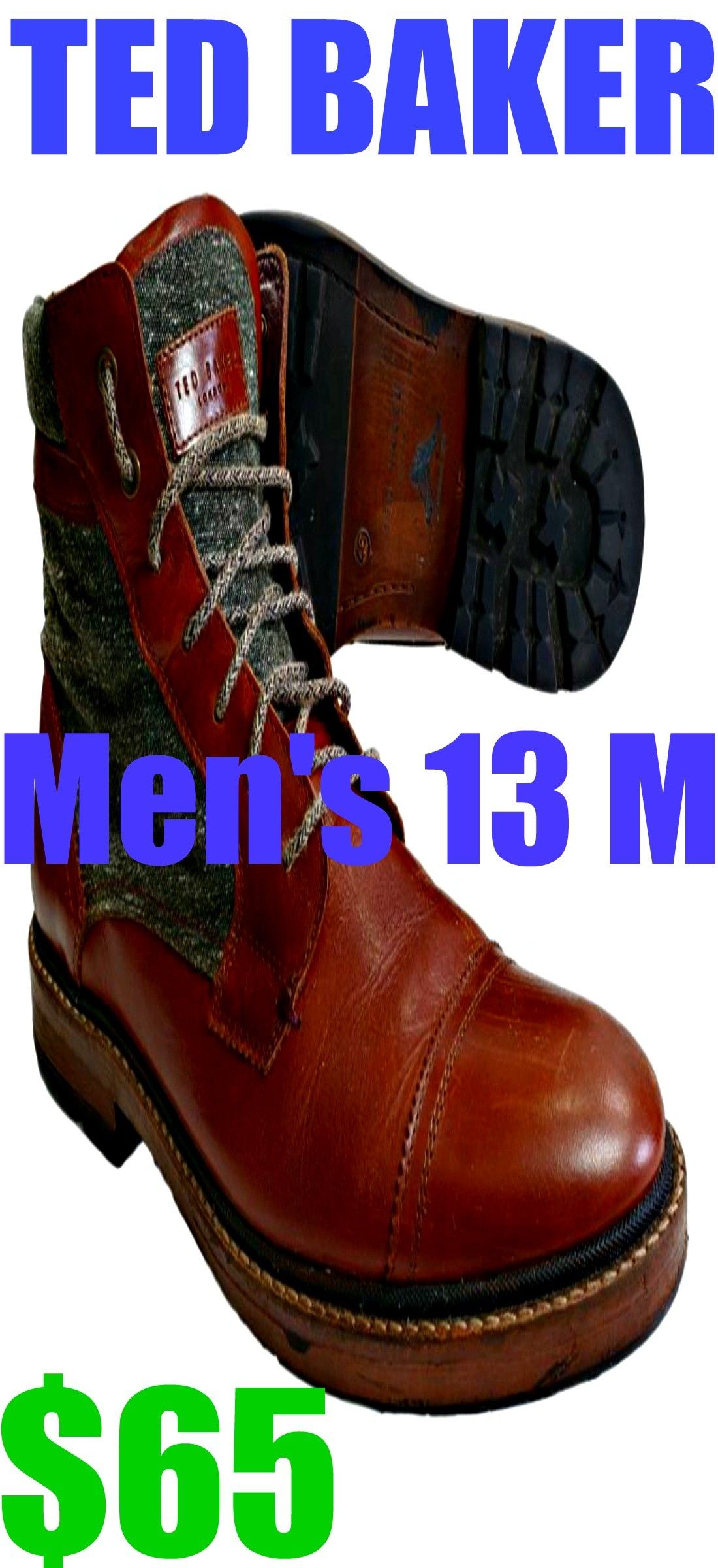 Ted Baker Ankle Boots Men's 13 M Ruulen Tan Multi Euro 46 Rubber Leather Soles Jordan