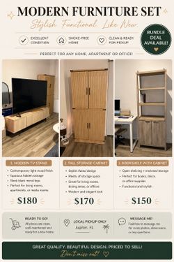 Modern Furniture Set | TV Stand, Cabinet & Bookshelf | Like New