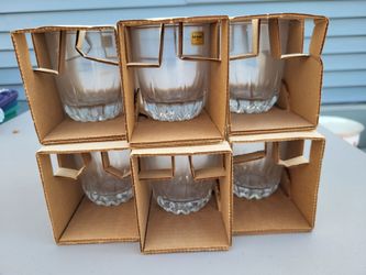 Luminarc "Artic" pattern clear cut-glass "on the rocks" / old-fashioned whiskey tumblers seated in their original cardboard packaging, set of 6 fluted