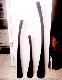 Mid Century Modern Wooden Floor Candle Holders, 3 Piece Set:  63”H , 51.5”H, 39.75”H