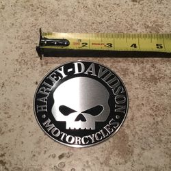 Harley Davidson Motorcycle Emblem Metal Decal Willie G Skull Black & Stainless