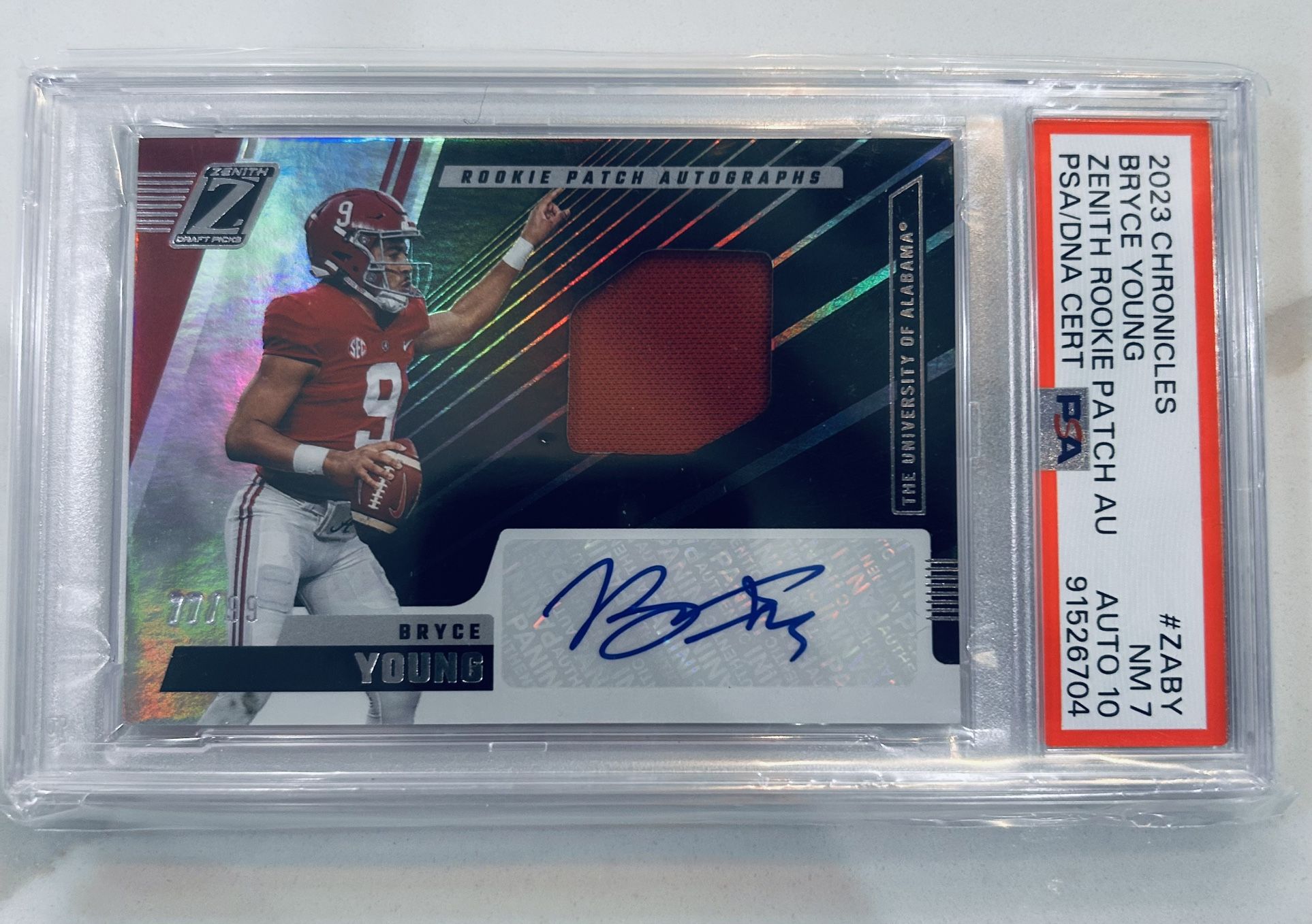 2023 Panini Chronicles Football Bryce Young Zenith RC Patch Auto PSA 10