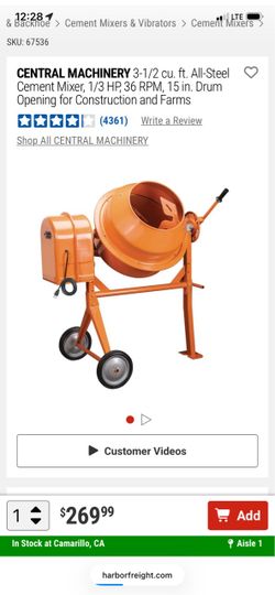 Central Machinery (Harbor Freight) 3.5 Cu. Ft. All-Steel Cement Mixer