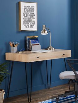 NEW Realspace Callay 42” Writing Desk – Blonde Oak/Black – Sealed Box