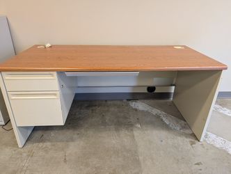 Rectangular Wood Grain Laminate Office Desk with Metal Drawers