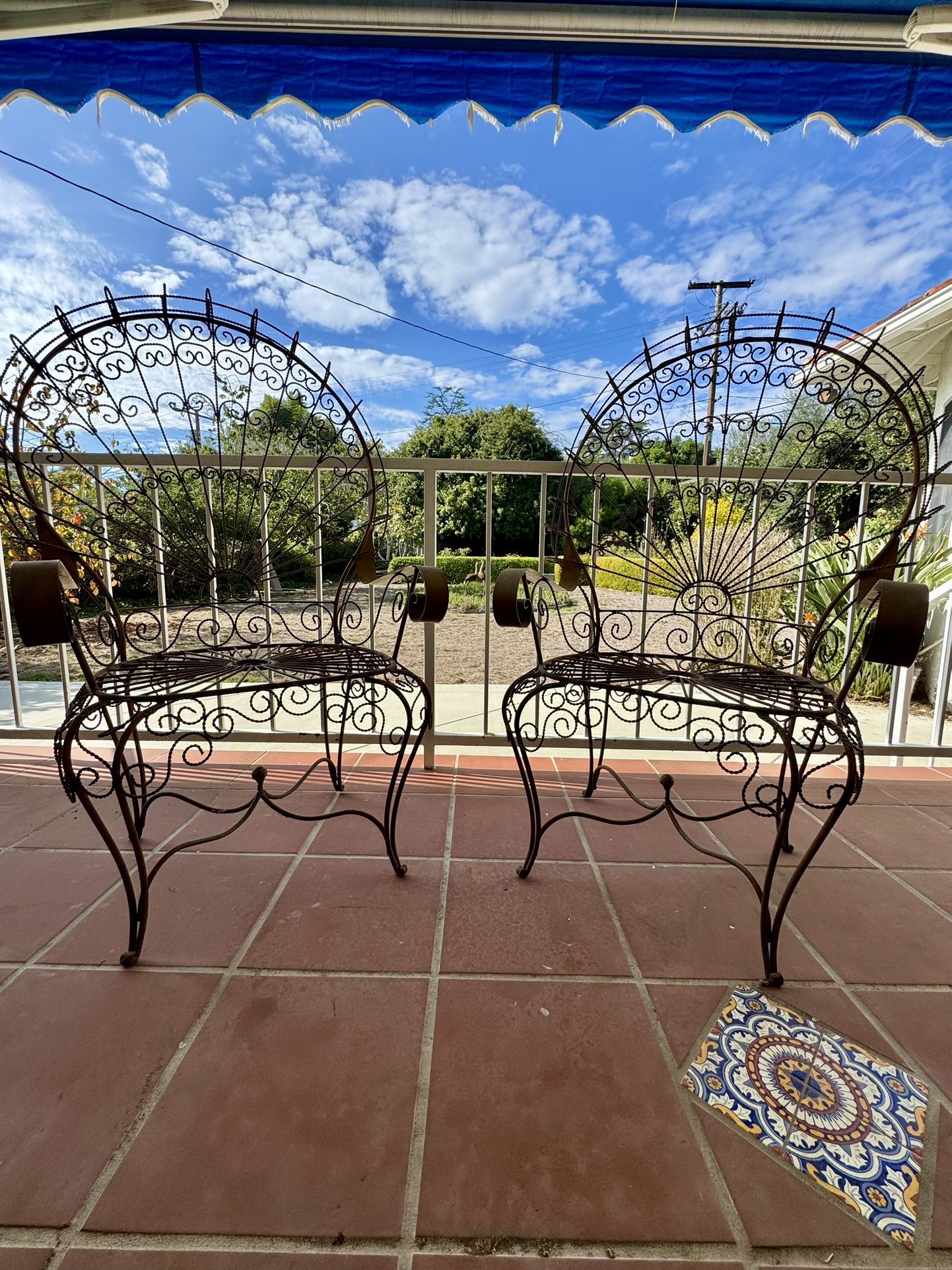 Vintage Pair 1950-60's Twisted Wrought Iron Peacock Chairs Attributed to Salterini (bought from Carl Reiner)