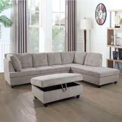 Grey and White Fabric Living Room Sofa Set