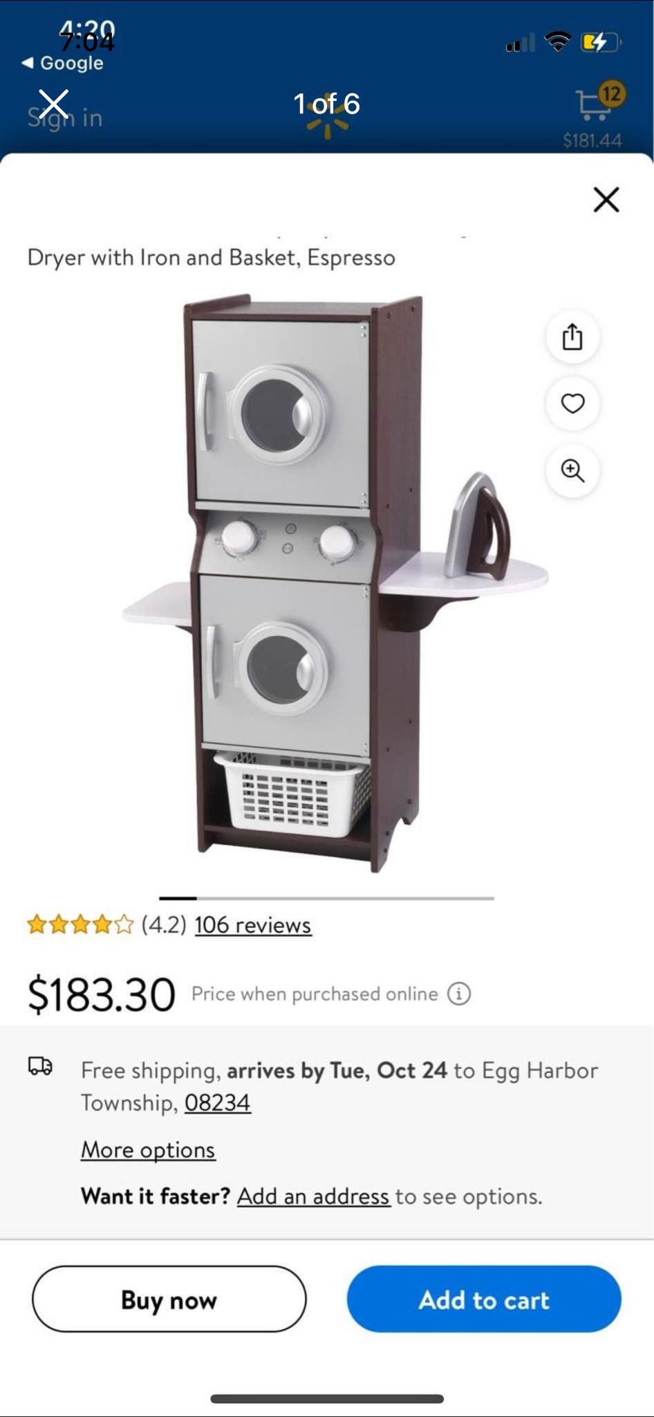 KidKraft Wooden Laundry Play Set, Stacking Washer and Dryer with Iron and Basket,