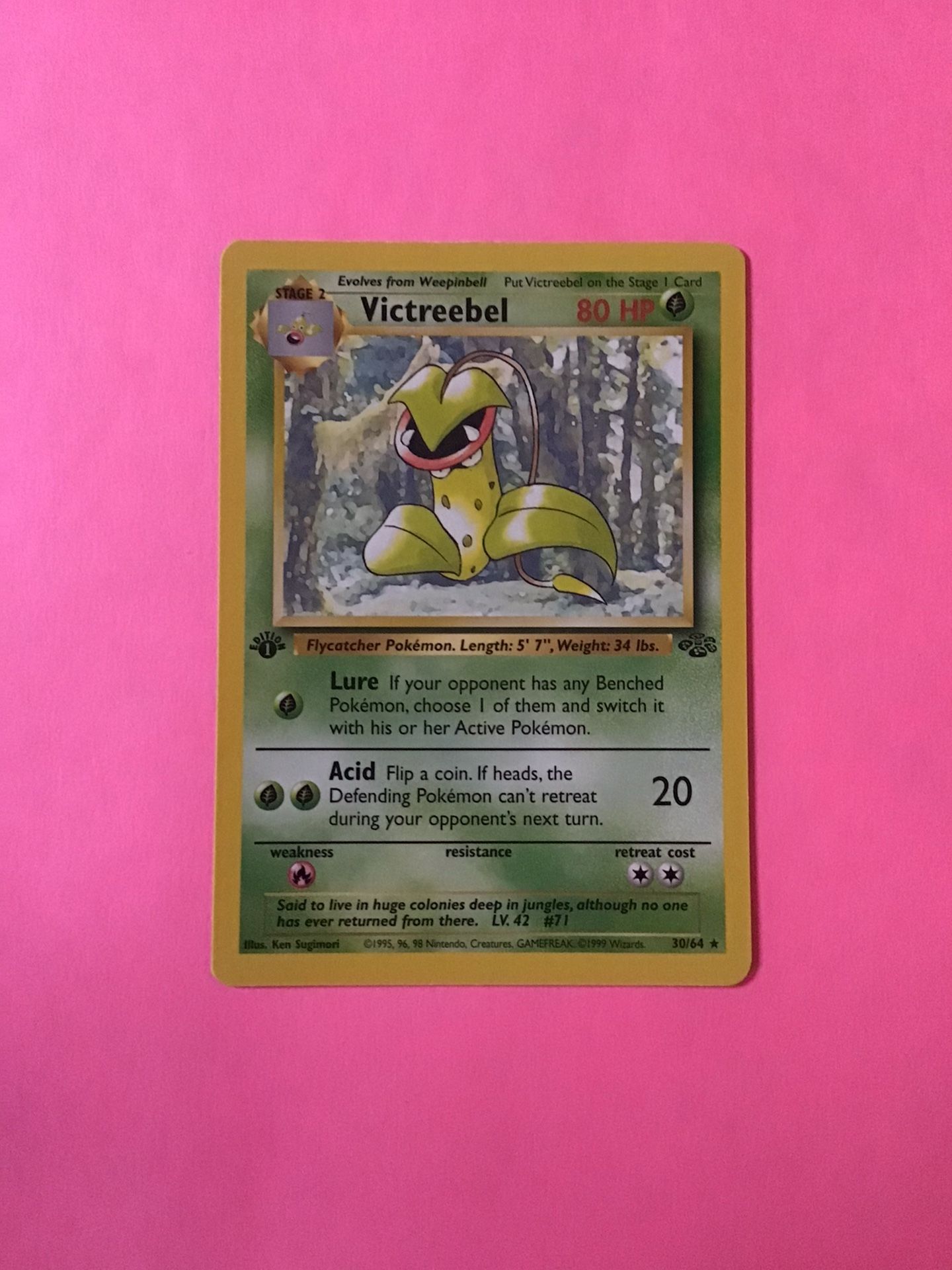 Rare 1st Edition Victreebel Pokemon Card 30/64 from the Jungle Set