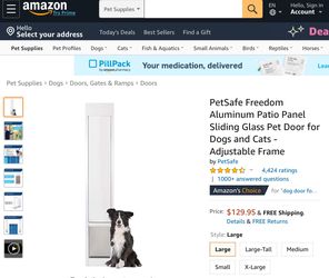 PetSafe Freedom Aluminum Patio Panel Sliding Glass Pet Door for Dogs and Cats - Adjustable Frame