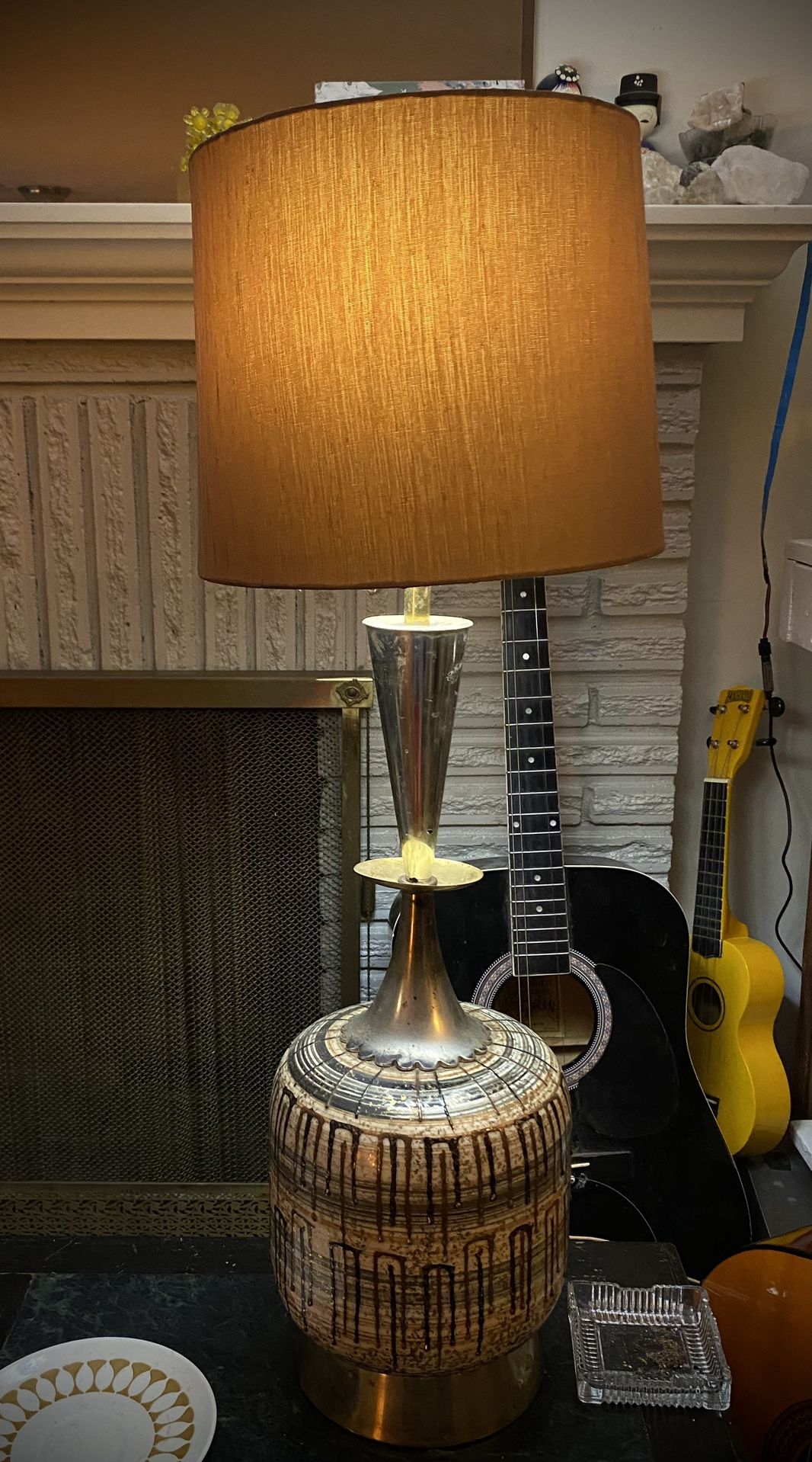 Mid Century Modern Drip Painted Brass Lamp