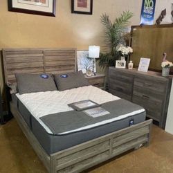 3 PCS QUEEN BEDROOM SET: QUEEN BED FRAME, NIGHTSTAND, DRESSER