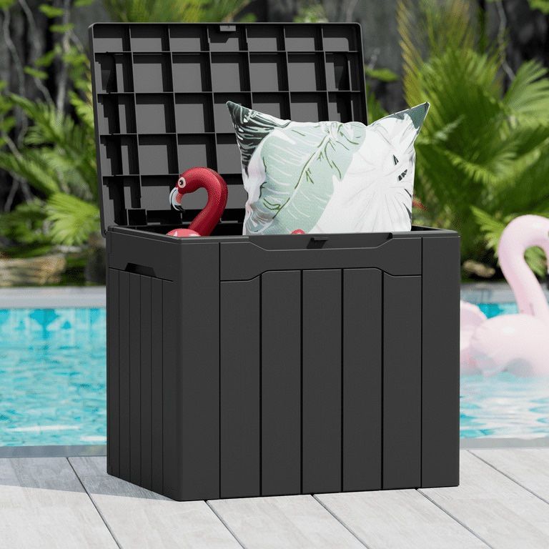 New 31 Gallon Waterproof Resin Outdoor Storage Box with Lock, Organization and Storage Container for Patio Furniture, Pool Toys, Garden Tools