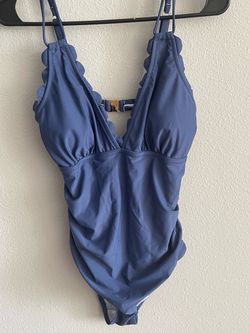Blue Scalloped One-Piece Swimsuit Medium