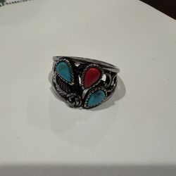 Unisex turquoise and red ruby ring