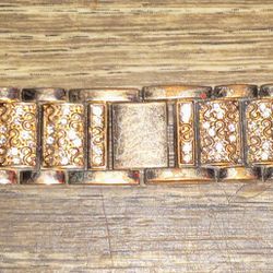 Gold-Tone Metal Watch Bracelet with Rhinestones and Deployment Clasp
