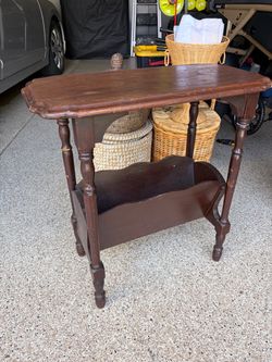 Vintage Wood Side Table with Magazine Rack