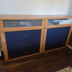 8-Drawer Wood Dresser - Glass/Blue Accents