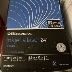1500 Sheets 8.5×11” Paper • 24lb • 98 Brightness • Office Depot Premium