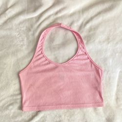 Baby Pink Ribbed Halter Top