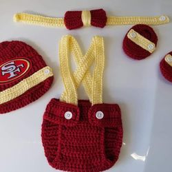 Crochet Baby Boy San Francisco 49ers Football Inspired Outfit Photo Prop 
