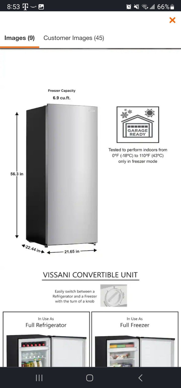Vissani 7 Cu. Ft Stainless Freezer And Refrigerator