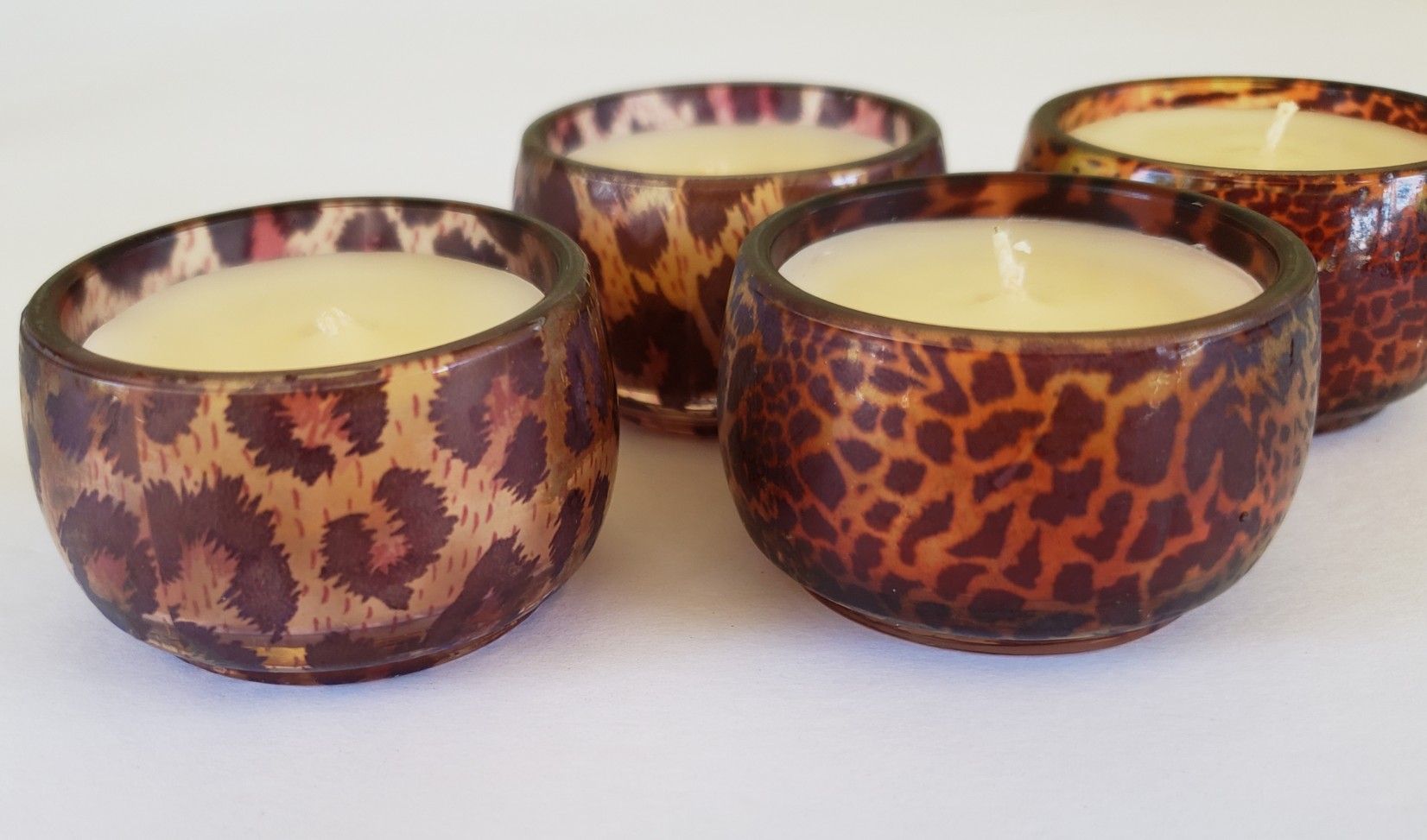 Leopard animal print glass candle holders