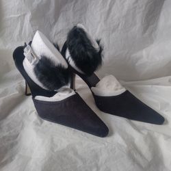 Pierre Dumas Carmela Women's Black Micro Suede Slingback Stiletto Heels Size 10M