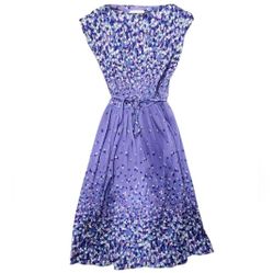 Vintage Melissa Petites Size 6 Purple Short Sleeved Ribbed Dress Midi