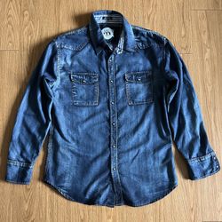 MENS FRANKY MAX DENIM BUTTON UP BUTTON DOWN SHIRT L