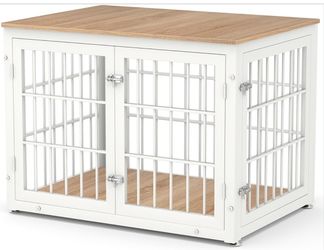 White Wood/Metal Furniture Dog Crate w/ Matching Custom Primo Pad
