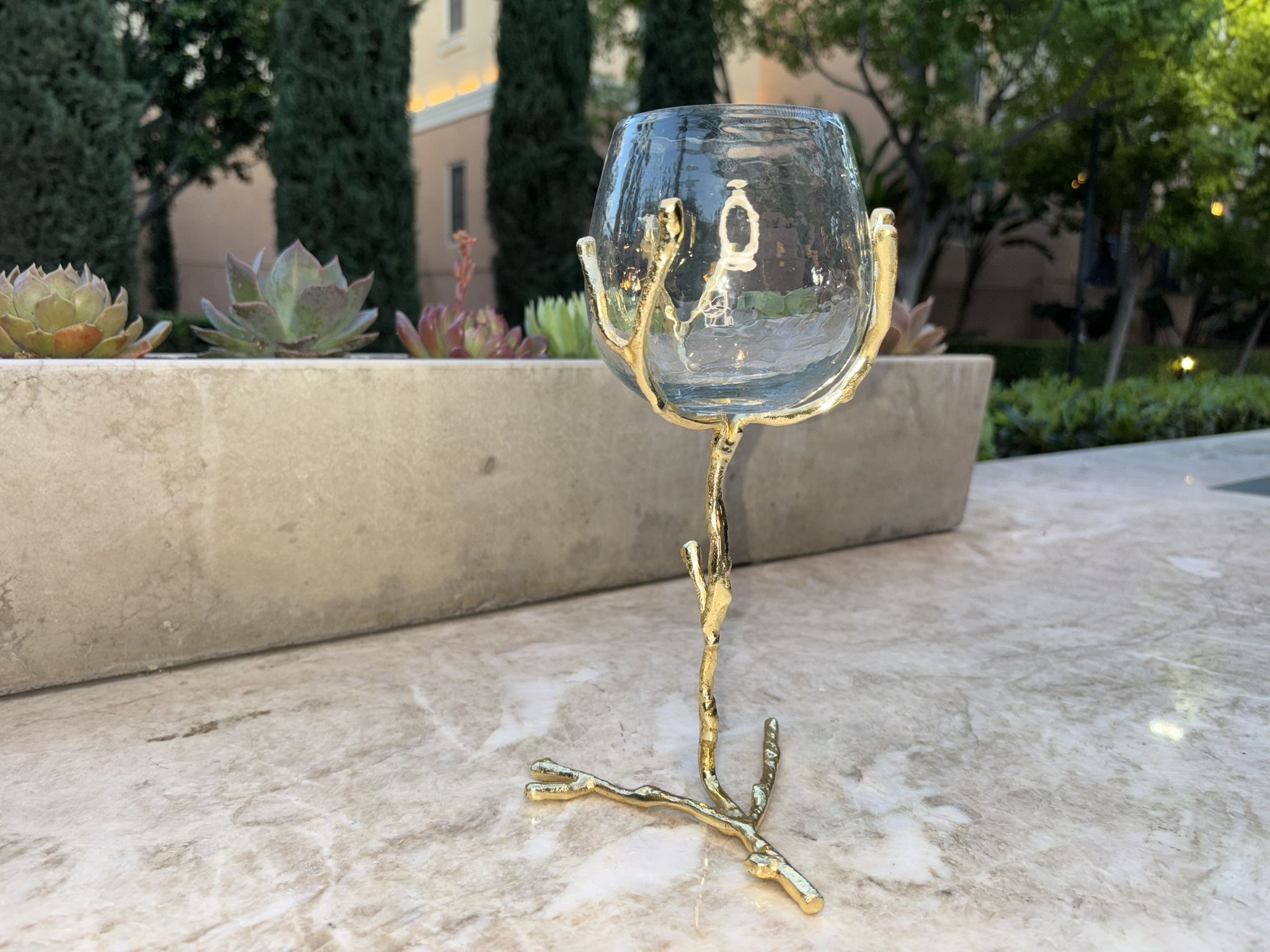 Branch Design - Glass Candle Holder w/gold Stem