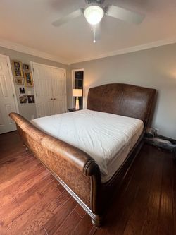 Leather Sleigh Bed Frame - King
