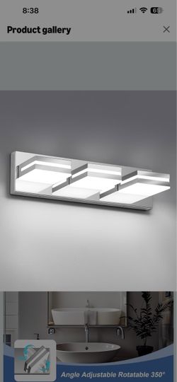 Modern LED Stainless Steel Chrome Acrylic Bathroom Lights Fixtures 3-Light Wall Lighting,Vanity Lights for Bathroom Over Mirror 6000K 350°Rotate（No As